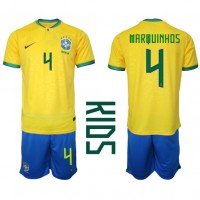 Dětský Fotbalový dres Brazílie Marquinhos #4 MS 2022 Domácí Krátký Rukáv (+ trenýrky)